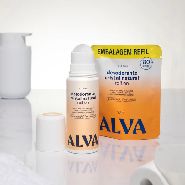Kit Desodorante e Refil Roll On Cristal Natural Citrus - Alva