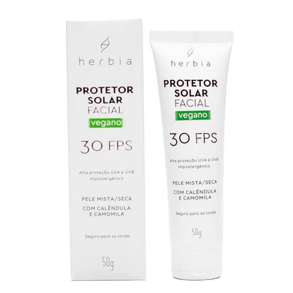 Protetor Solar Facial Físico Natural Vegano 30 FPS Pele Mista e Seca - Herbia