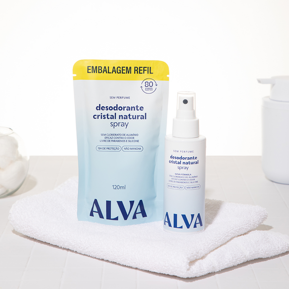 Kit Desodorante e Refil Spray Cristal Natural Sem Perfume - Alva