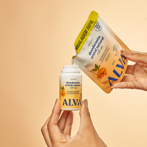 Kit Desodorante e Refil Infantil Roll On Cristal Natural Laranja Doce e Baunilha - Alva