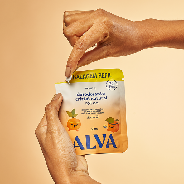 Kit Desodorante e Refil Infantil Roll On Cristal Natural Laranja Doce e Baunilha - Alva