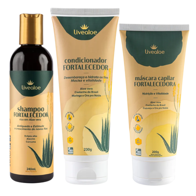 Kit Fortalecedor com Shampoo, Condicionador e Máscara Capilar - Livealoe