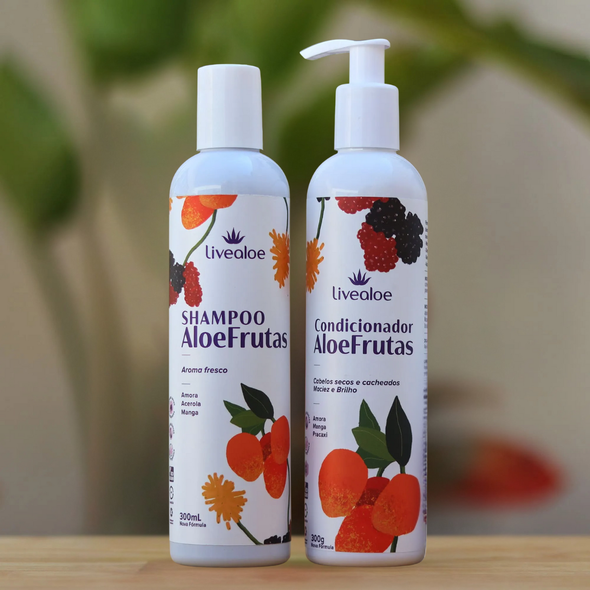 Kit Cabelos Secos ou Cacheados Shampoo e Condicionador Aloe Frutas - Livealoe
