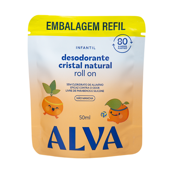 Refil Desodorante Infantil Roll On Cristal Natural Laranja Doce e Baunilha - Alva