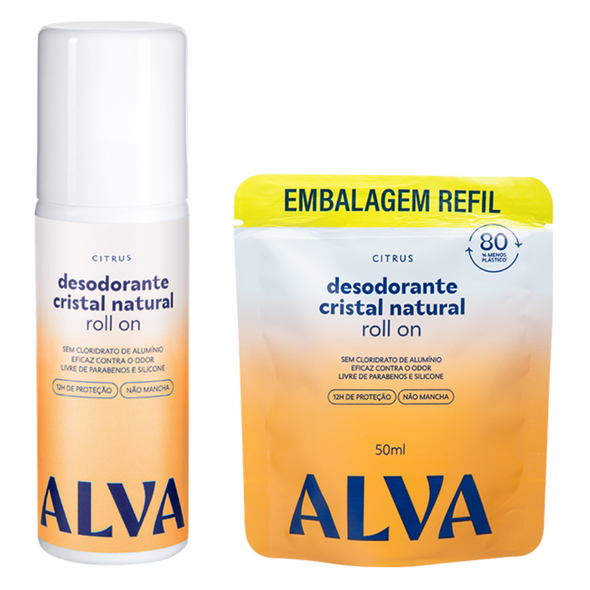 Kit Desodorante e Refil Roll On Cristal Natural Citrus - Alva