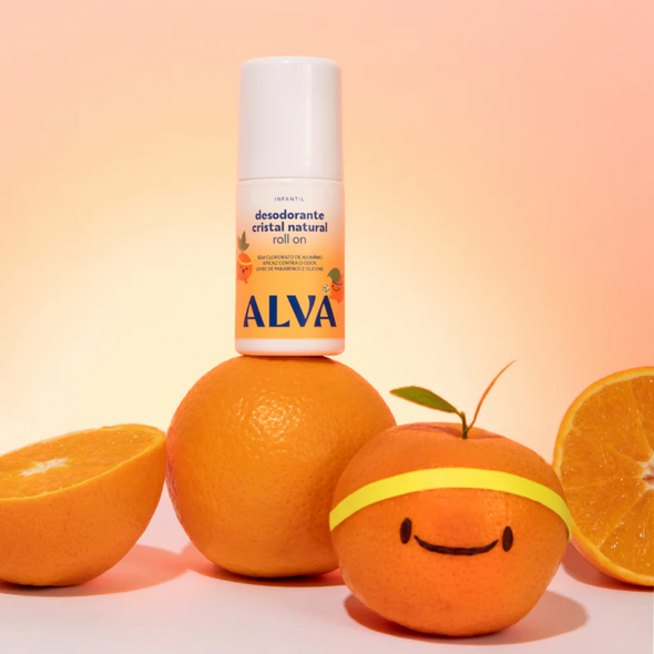 Kit Desodorante e Refil Infantil Roll On Cristal Natural Laranja Doce e Baunilha - Alva