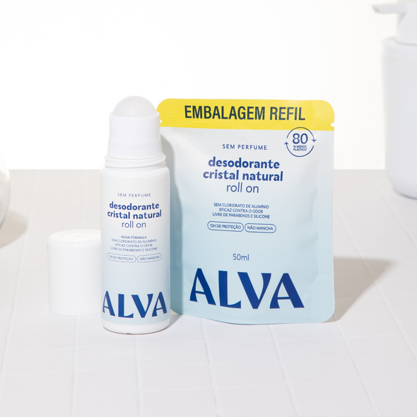 Kit Desodorante e Refil Roll On Cristal Natural Sem Perfume - Alva