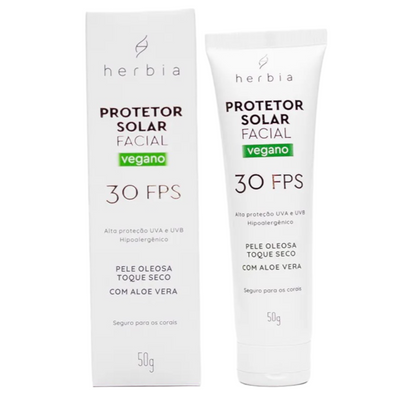 Protetor Solar Facial Físico Natural Vegano 30 FPS Pele Oleosa - Herbia